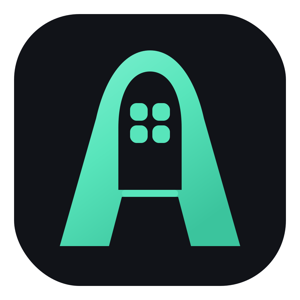 The Alcove workspace grid with shortcuts and folders arranged on it